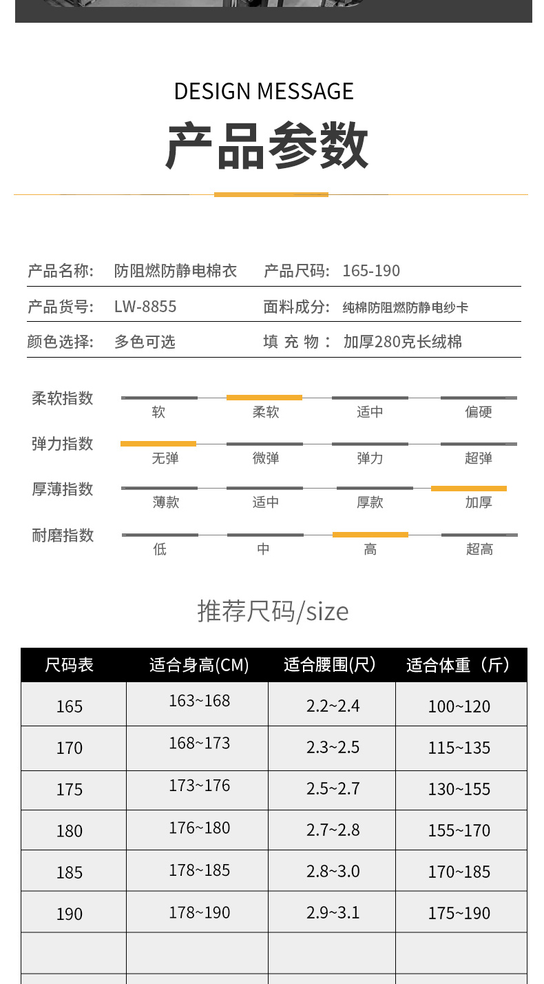 8855防阻燃防靜電中長(zhǎng)一體棉衣